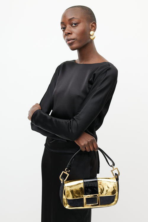 Roger Vivier Black 
Gold Suede Bag