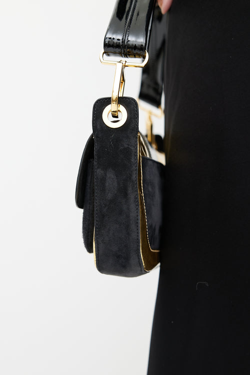 Roger Vivier Black 
Gold Suede Bag