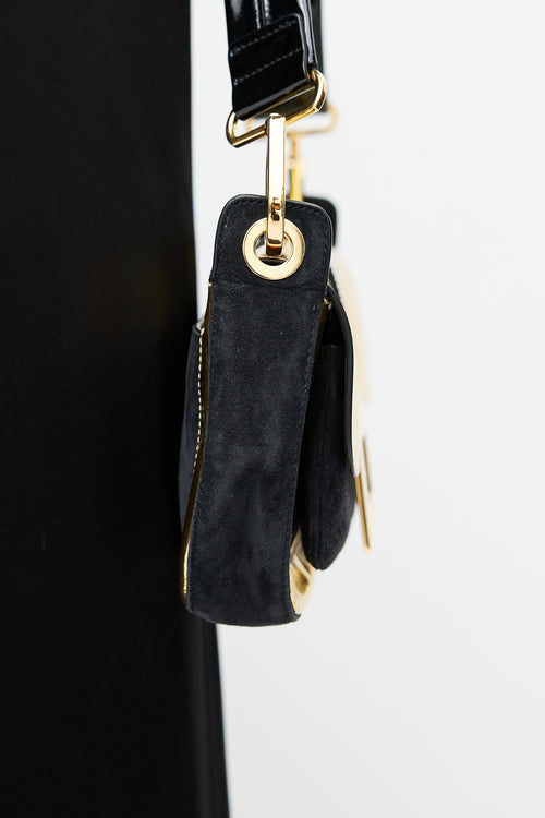 Roger Vivier Black 
Gold Suede Bag