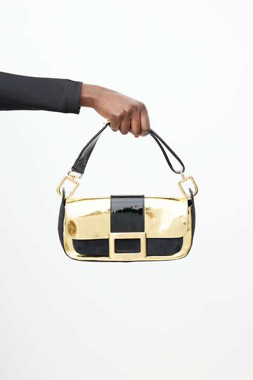 Roger Vivier Black 
Gold Suede Bag