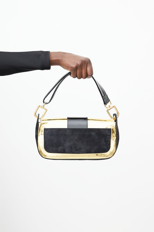 Roger Vivier Black 
Gold Suede Bag