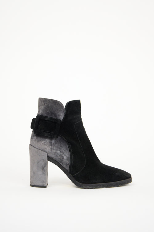 Roger Vivier Black 
Grey Suede Boot