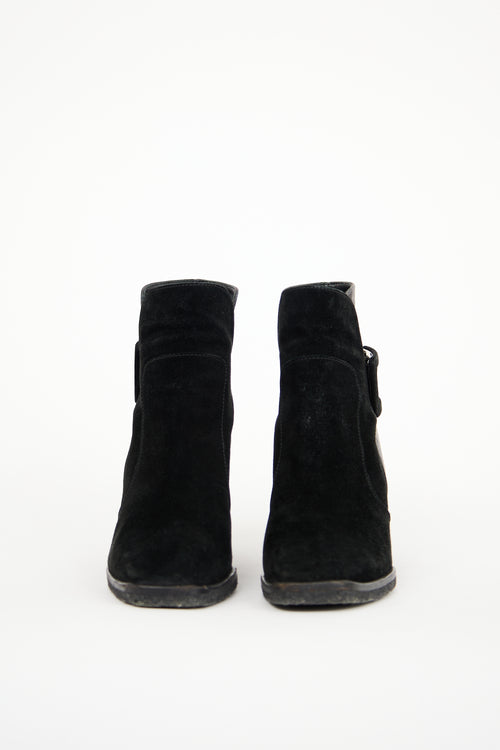 Roger Vivier Black 
Grey Suede Boot