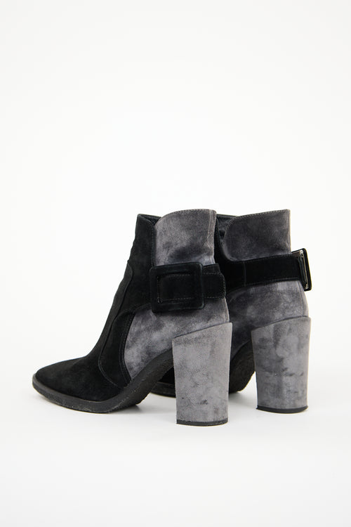 Roger Vivier Black 
Grey Suede Boot