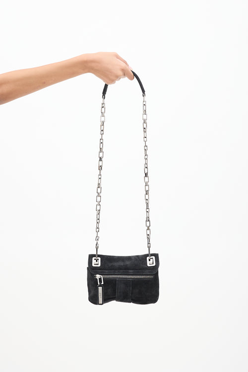 Roger Vivier Black Suede Chain Flap Bag