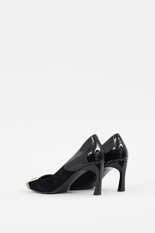 Roger Vivier Black Suede 
Leather Belle Vivier Trompette Pump