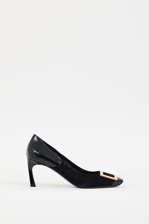 Roger Vivier Black Suede 
Leather Belle Vivier Trompette Pump