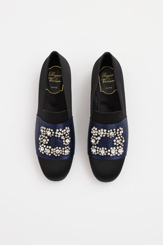 Roger Vivier Black 
Navy Satin Crystal Loafer