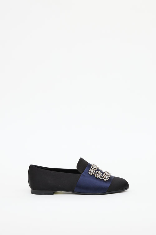 Roger Vivier Black 
Navy Satin Crystal Loafer