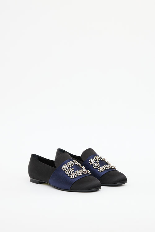 Roger Vivier Black 
Navy Satin Crystal Loafer