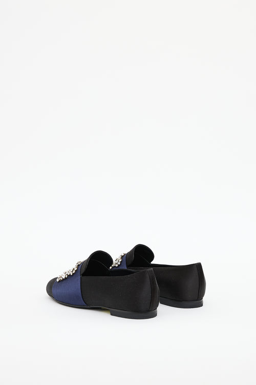 Roger Vivier Black 
Navy Satin Crystal Loafer