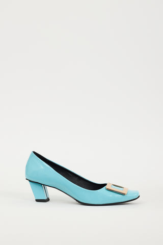 Roger Vivier Blue 
Gold Patent Leather Belle Vivier Heel