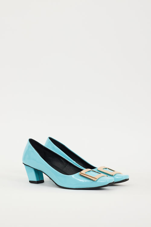 Roger Vivier Blue 
Gold Patent Leather Belle Vivier Heel