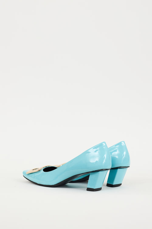 Roger Vivier Blue 
Gold Patent Leather Belle Vivier Heel