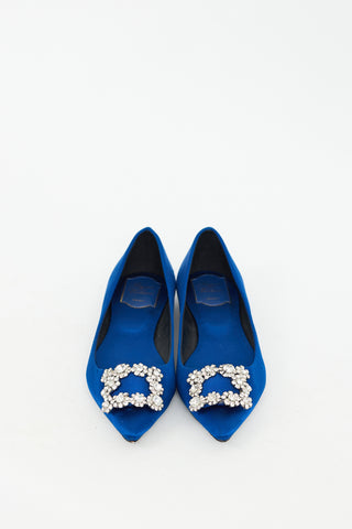 Roger Vivier Blue Satin Hangisi Jewel Flat