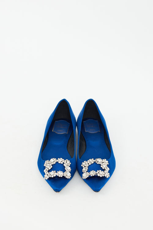 Roger Vivier Blue Satin Hangisi Jewel Flat