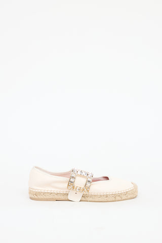 Roger Vivier Cream Leather Babies Crystal Espadrille Flat