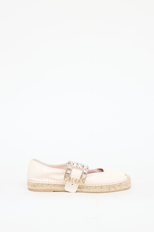 Roger Vivier Cream Leather Babies Crystal Espadrille Flat