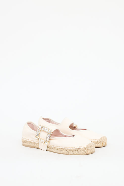 Roger Vivier Cream Leather Babies Crystal Espadrille Flat