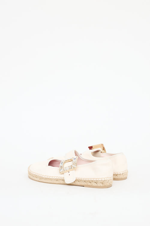 Roger Vivier Cream Leather Babies Crystal Espadrille Flat