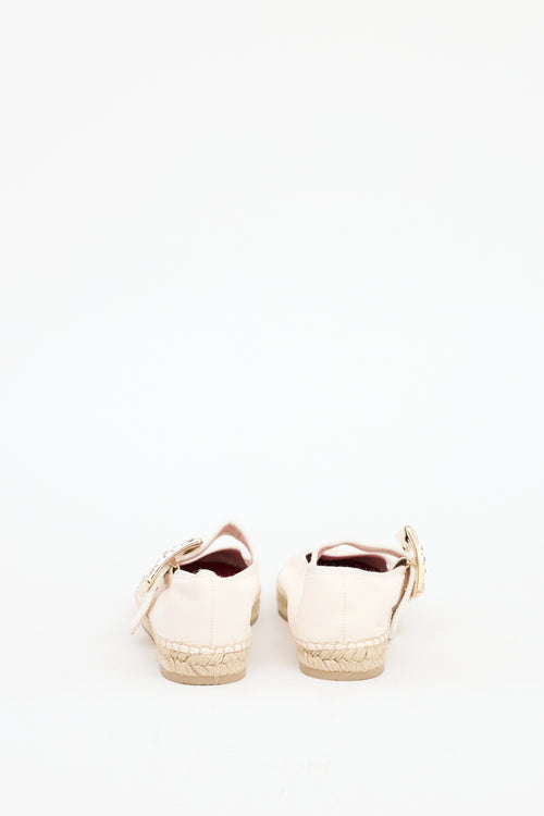 Roger Vivier Cream Leather Babies Crystal Espadrille Flat