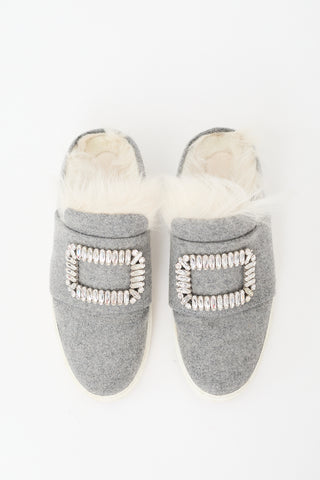 Roger Vivier Grey Felt 
Shearling Sneaker Mule