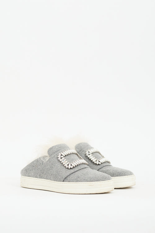 Roger Vivier Grey Felt 
Shearling Sneaker Mule