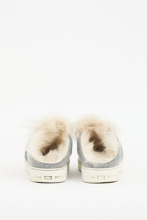 Roger Vivier Grey Felt 
Shearling Sneaker Mule