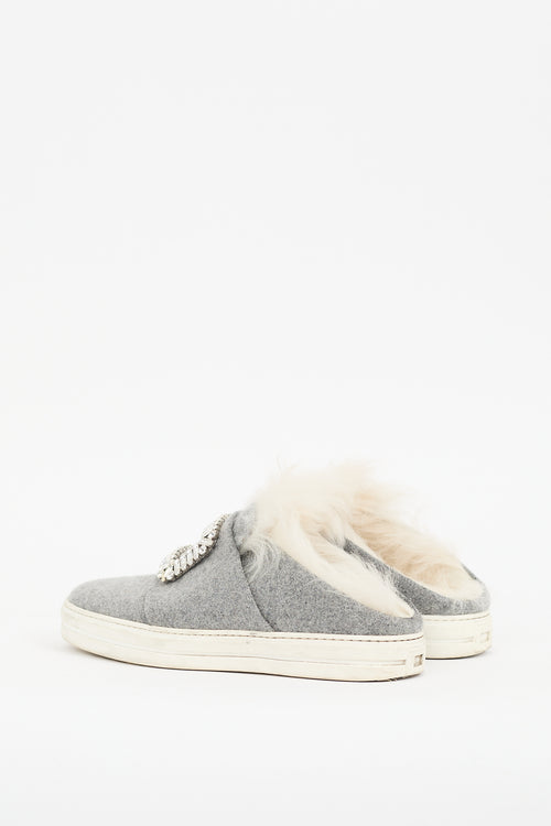 Roger Vivier Grey Felt 
Shearling Sneaker Mule