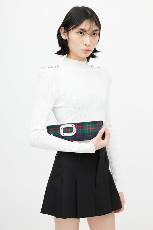 Roger Vivier Multi Plaid Pilgrim Buckle Tube Clutch