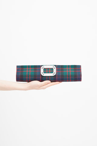 Roger Vivier Multi Plaid Pilgrim Buckle Tube Clutch