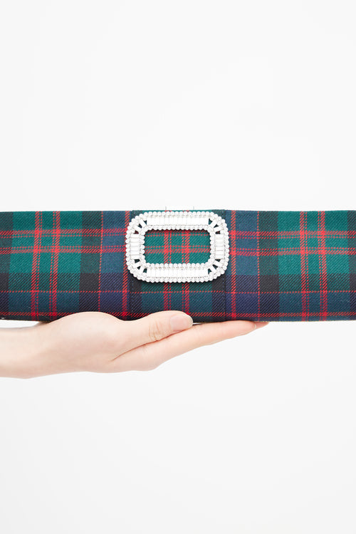 Roger Vivier Multi Plaid Pilgrim Buckle Tube Clutch