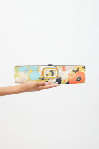 Roger Vivier Multicolour Floral 
Rhinestone Buckle Tube Clutch