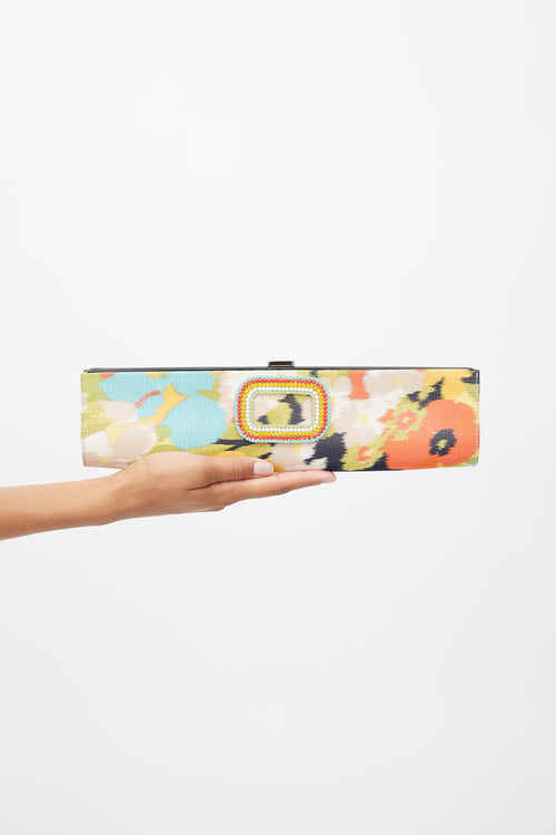 Roger Vivier Multicolour Floral 
Rhinestone Buckle Tube Clutch