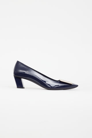 Roger Vivier Navy 
Gold Belle Vivier Patent Leather Pump