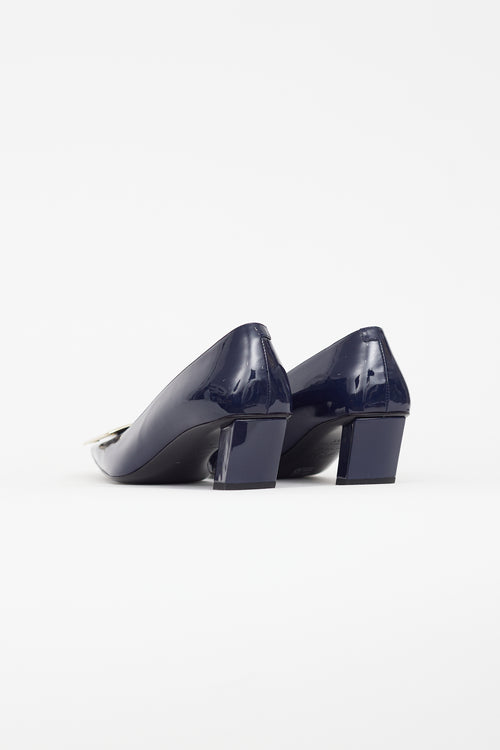 Roger Vivier Navy 
Gold Belle Vivier Patent Leather Pump