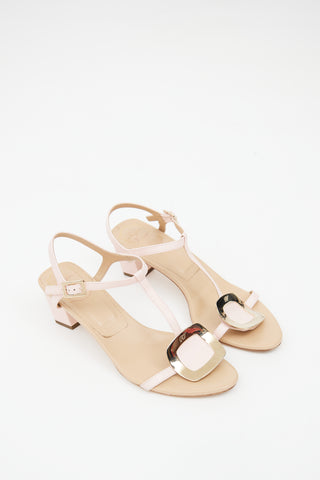 Roger Vivier Pink Leather Chips T-Strap Sandal