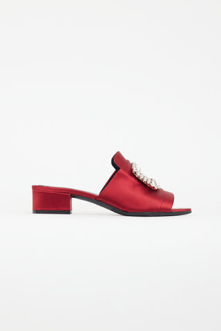 Roger Vivier Red Satin Crystal Mule