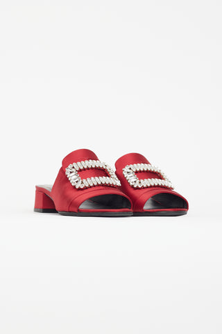 Roger Vivier Red Satin Crystal Mule