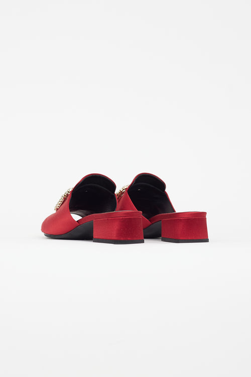 Roger Vivier Red Satin Crystal Mule