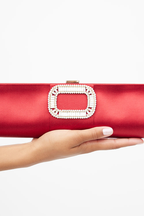 Roger Vivier Red Satin Pilgrim Buckle Tube Clutch