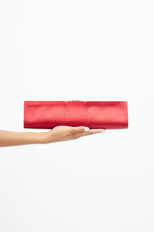 Roger Vivier Red Satin Pilgrim Buckle Tube Clutch