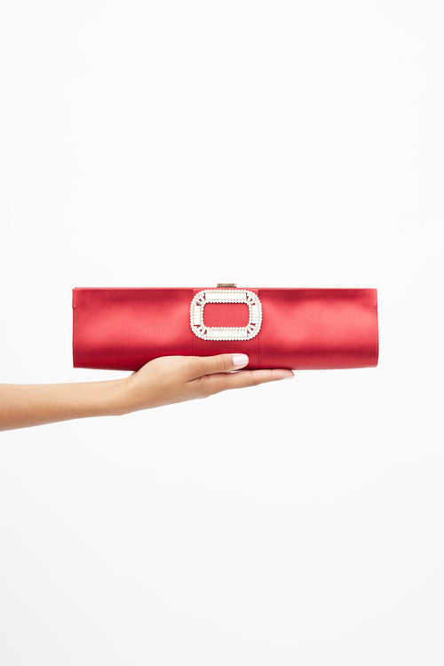 Roger Vivier Red Satin Pilgrim Buckle Tube Clutch