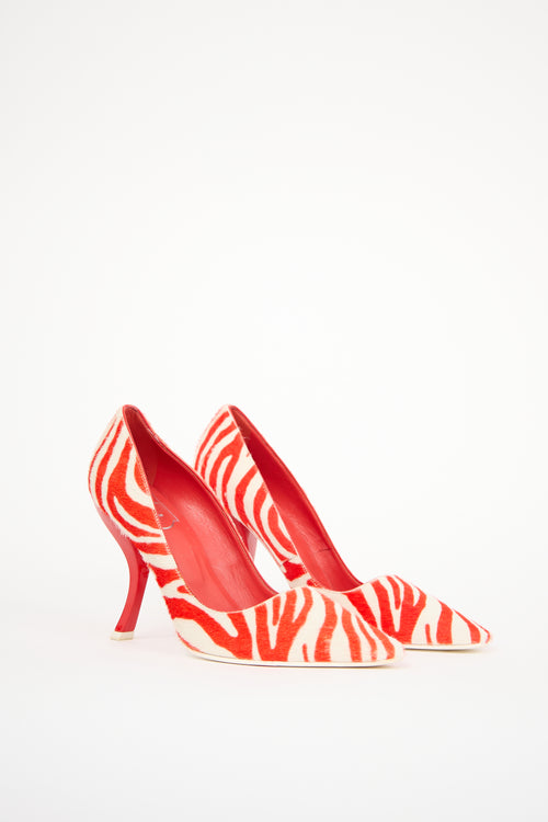 Roger Vivier Red 
White Textured Hair Pump