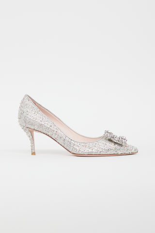 Roger Vivier Silver Tweed Crystal Pump