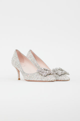 Roger Vivier Silver Tweed Crystal Pump