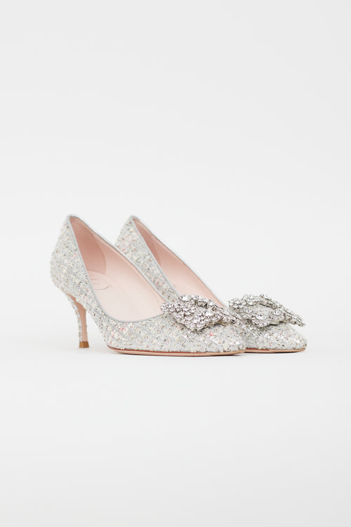 Roger Vivier Silver Tweed Crystal Pump