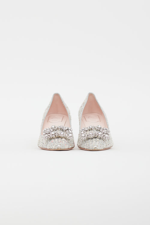 Roger Vivier Silver Tweed Crystal Pump