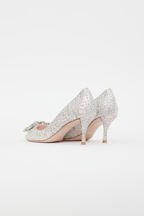 Roger Vivier Silver Tweed Crystal Pump