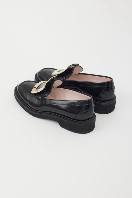 Roger Vivier Black Patent Leather Gold Buckle Loafer